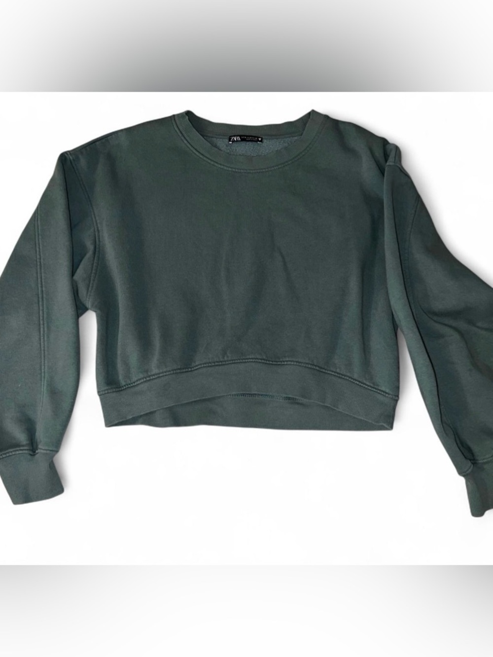 Zara Forest Green Cropped Crewneck Sweatshirt - Women